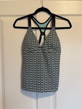 Athleta Mint Green and Black Striped Trim Tank